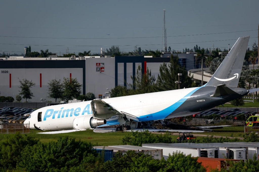 Amazon Cargo Plane Crashes at Miami Airport, Killing Five Damaged Amazon cargo plane after overrunning a runway at Miami International Airport